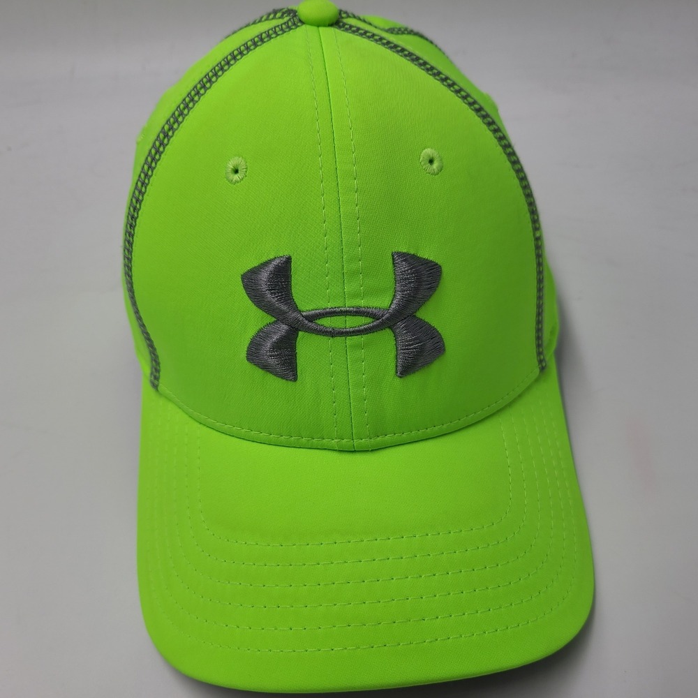 Under Armour Hat Fitted M-L Neon Green Gray Logo Casual Outdoors Sports Men